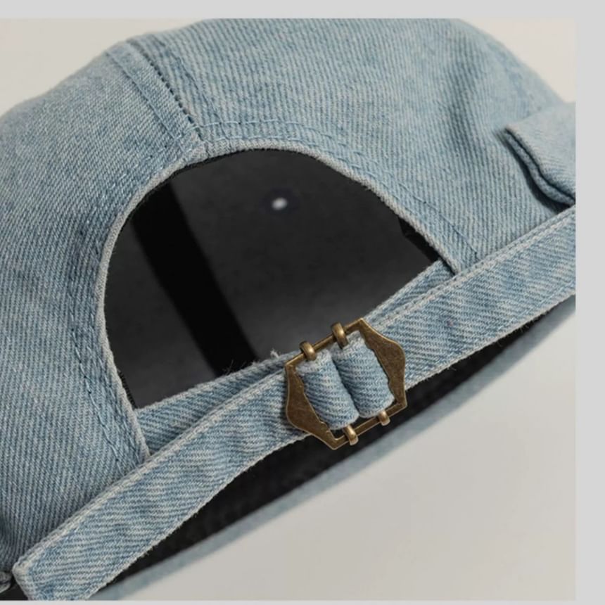 Denim Hat Washed Embroidered Lettering Brimless