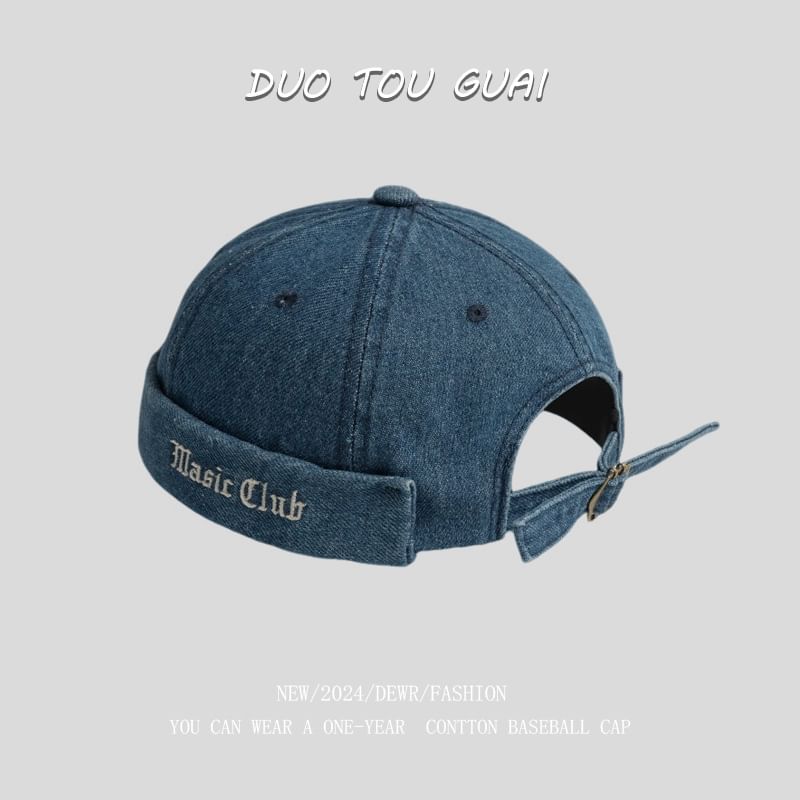 Denim Hat Washed Embroidered Lettering Brimless