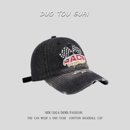 Denim Baseball Embroidered Distressed Washed Lettering Cap