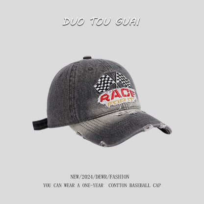 Denim Baseball Embroidered Distressed Washed Lettering Cap