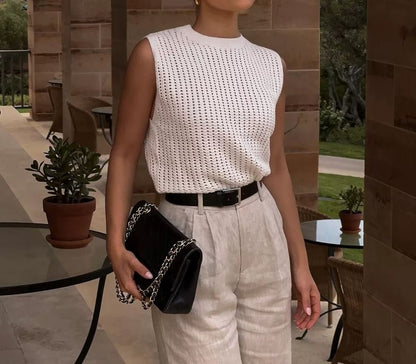 Sleeveless Round Neck Plain Knit Top