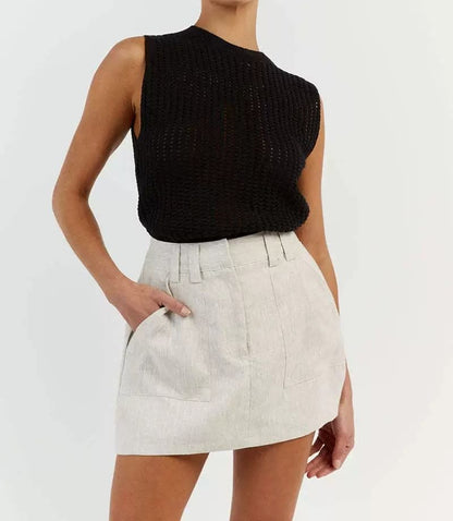 Sleeveless Round Neck Plain Knit Top