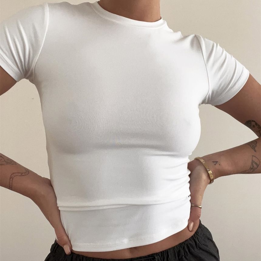 Round Neck Plain T-Shirt Short-Sleeve