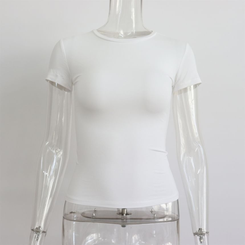 Round Neck Plain T-Shirt Short-Sleeve