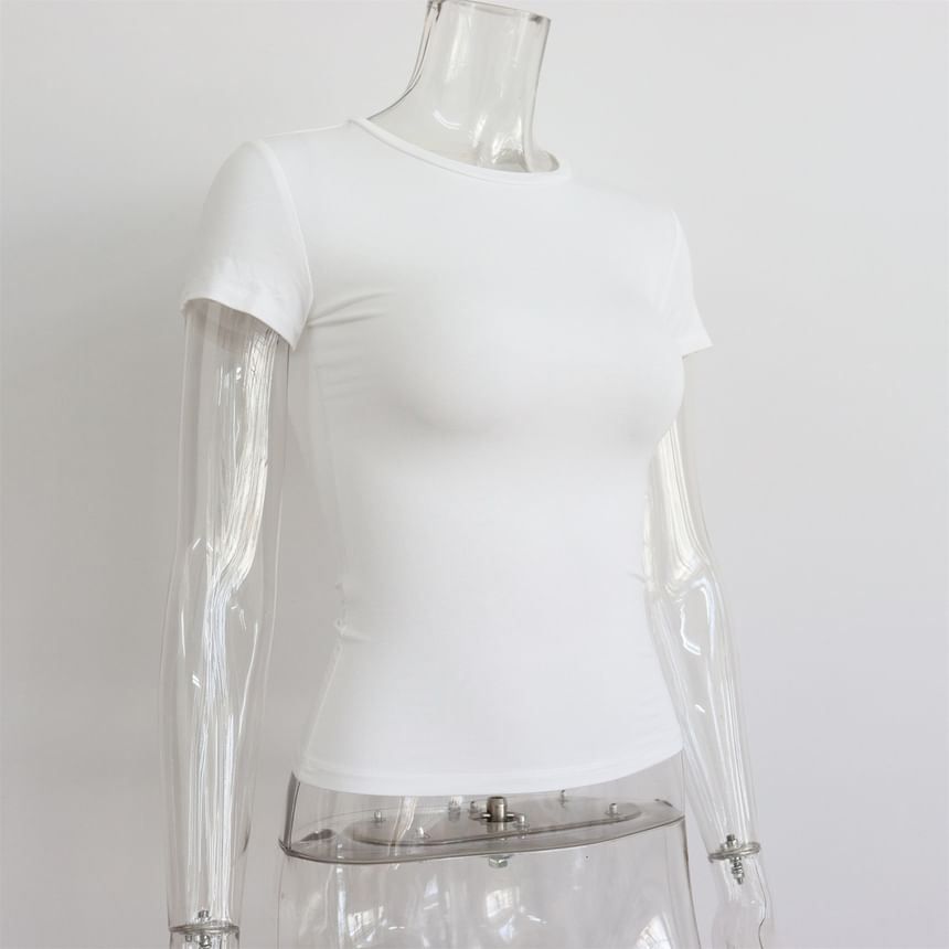 Round Neck Plain T-Shirt Short-Sleeve
