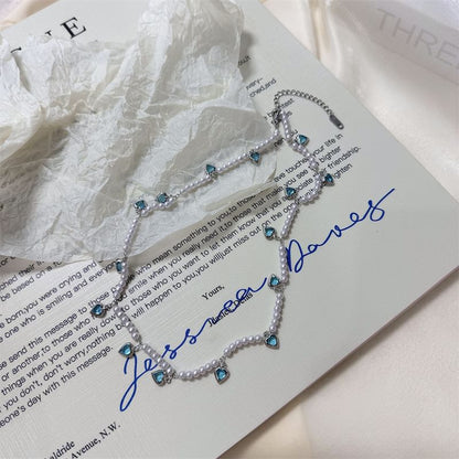 Fringed Faux Choker Heart Pearl