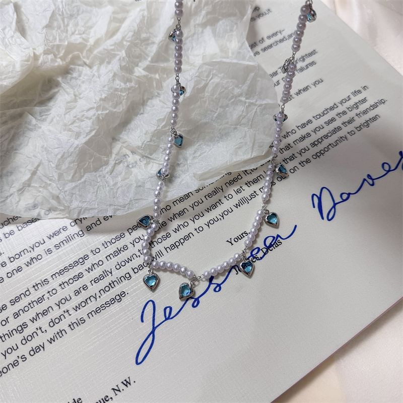 Fringed Faux Choker Heart Pearl