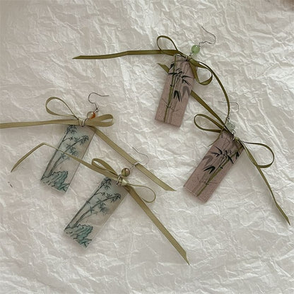 Earring Acrylic Ribbon Bamboo Drop