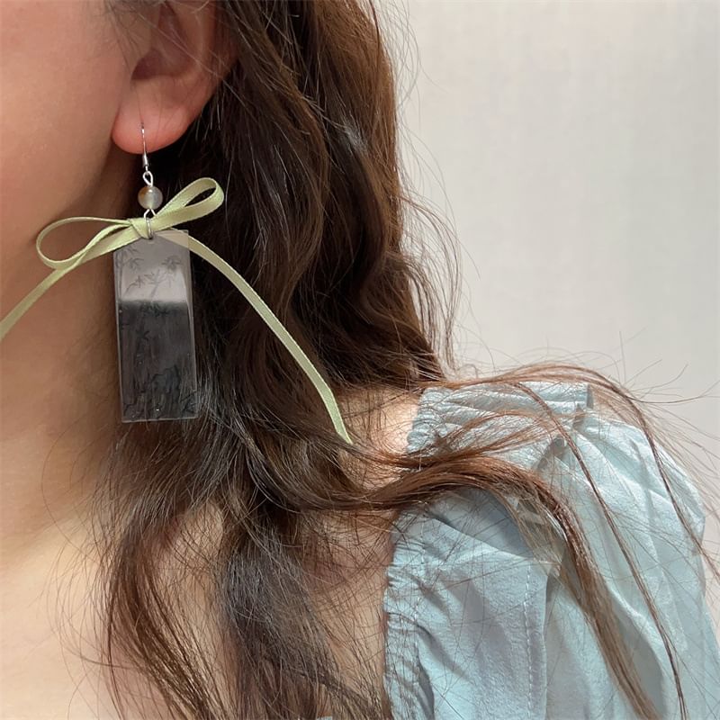 Earring Acrylic Ribbon Bamboo Drop