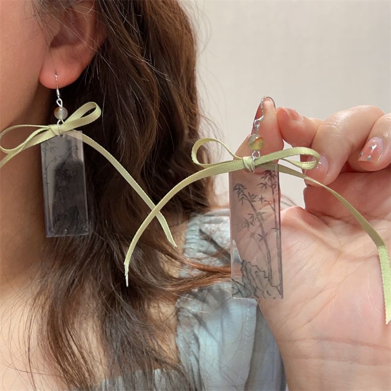 Earring Acrylic Ribbon Bamboo Drop