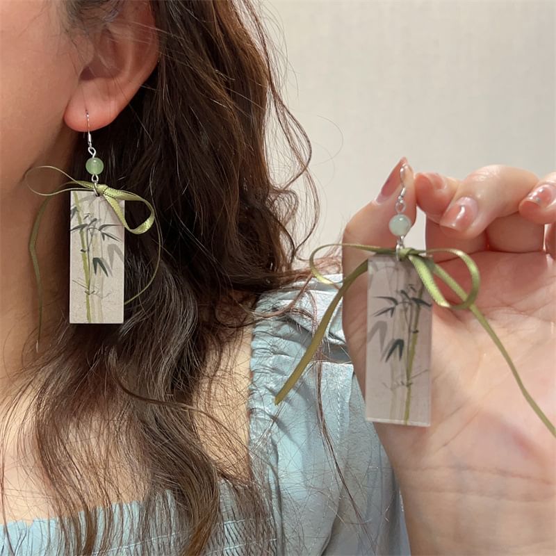 Earring Acrylic Ribbon Bamboo Drop