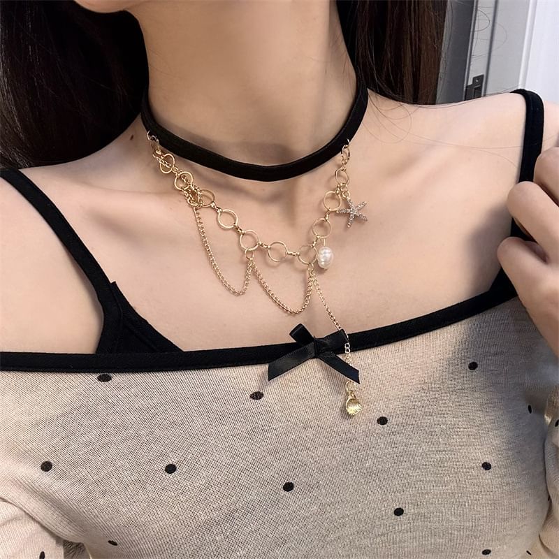 Pearl Thigh Shell Layered Chain Starfish Faux