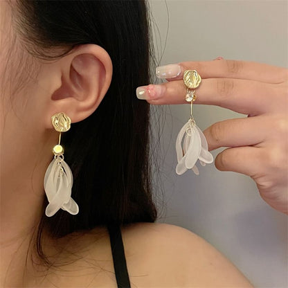 Floral Earring Asymmetrical Dangle Rhinestone