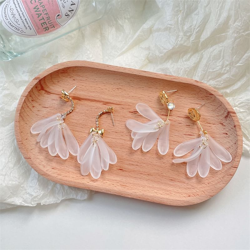 Floral Earring Asymmetrical Dangle Rhinestone