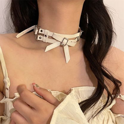 Leather Choker Bow Faux Layered