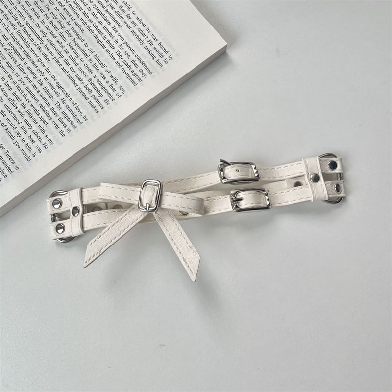 Leather Choker Bow Faux Layered