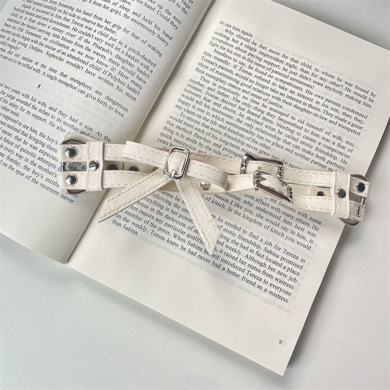 Leather Choker Bow Faux Layered