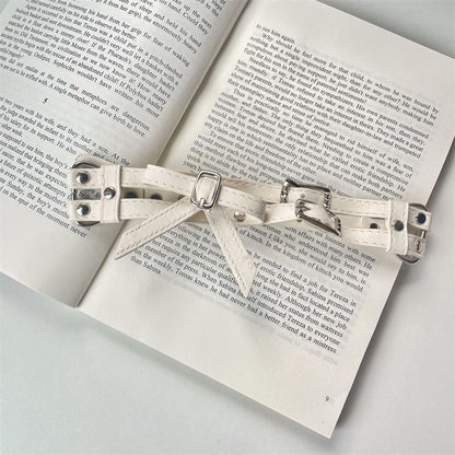 Leather Choker Bow Faux Layered