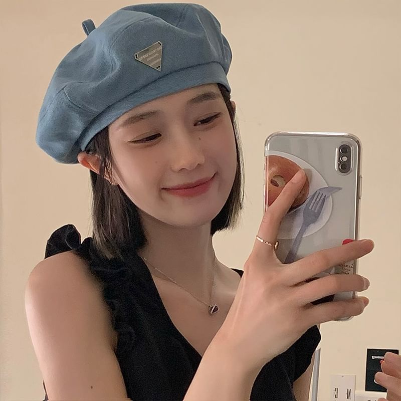 Beret Plain Denim Panel