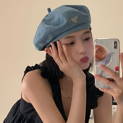 Beret Plain Denim Panel