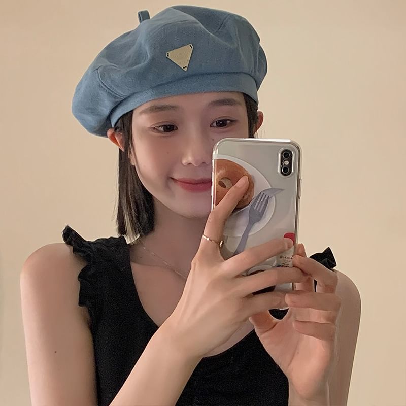 Beret Plain Denim Panel