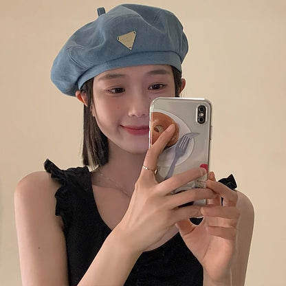 Beret Plain Denim Panel