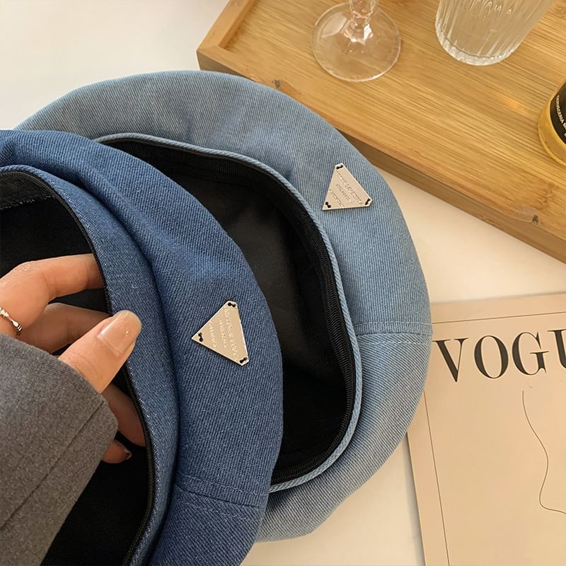 Beret Plain Denim Panel