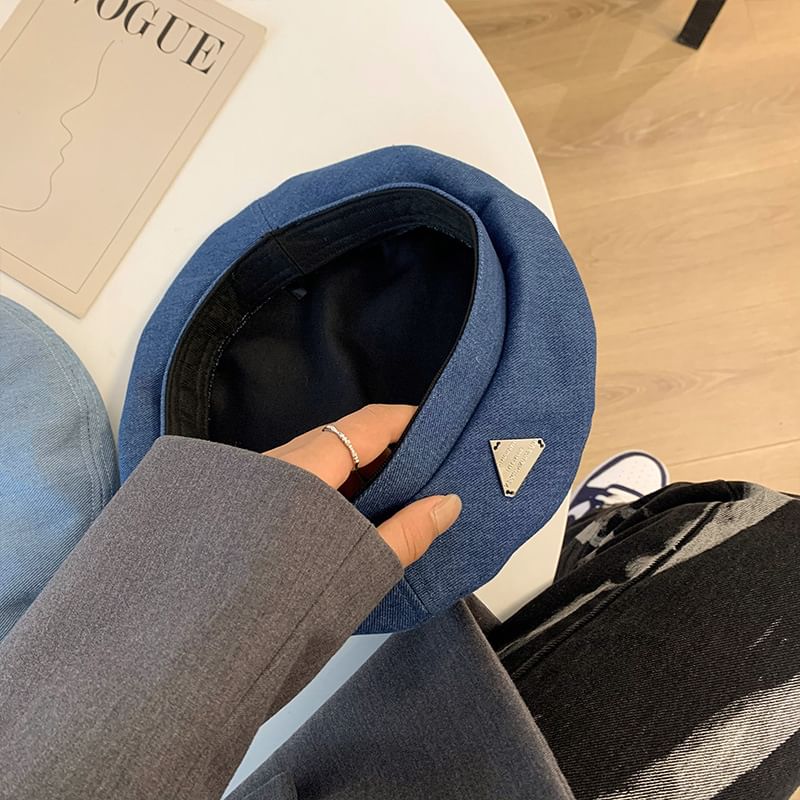 Beret Plain Denim Panel
