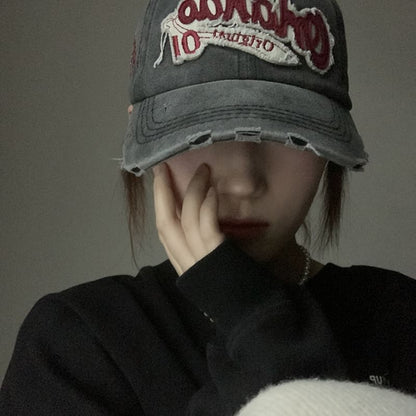 Lettering Cap Washed Distressed Applique Baseball