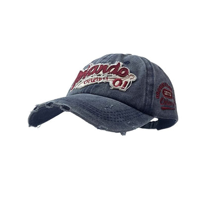 Lettering Cap Washed Distressed Applique Baseball