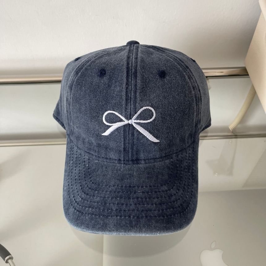 Washed Bow Embroidered Baseball Cap