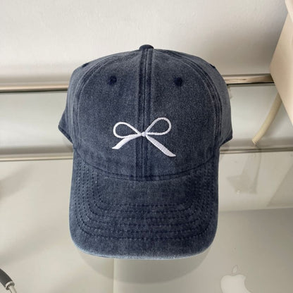 Washed Bow Embroidered Baseball Cap