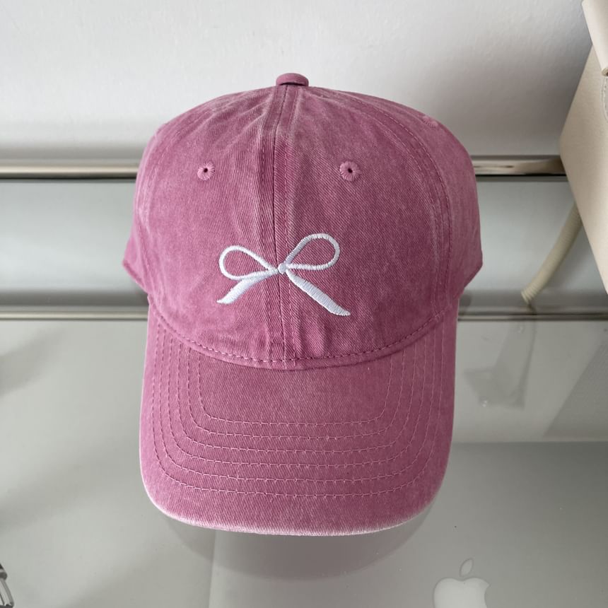 Washed Bow Embroidered Baseball Cap