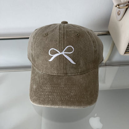 Washed Bow Embroidered Baseball Cap