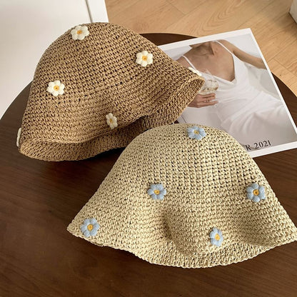 Straw Bucket Hat Flower