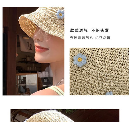 Straw Bucket Hat Flower