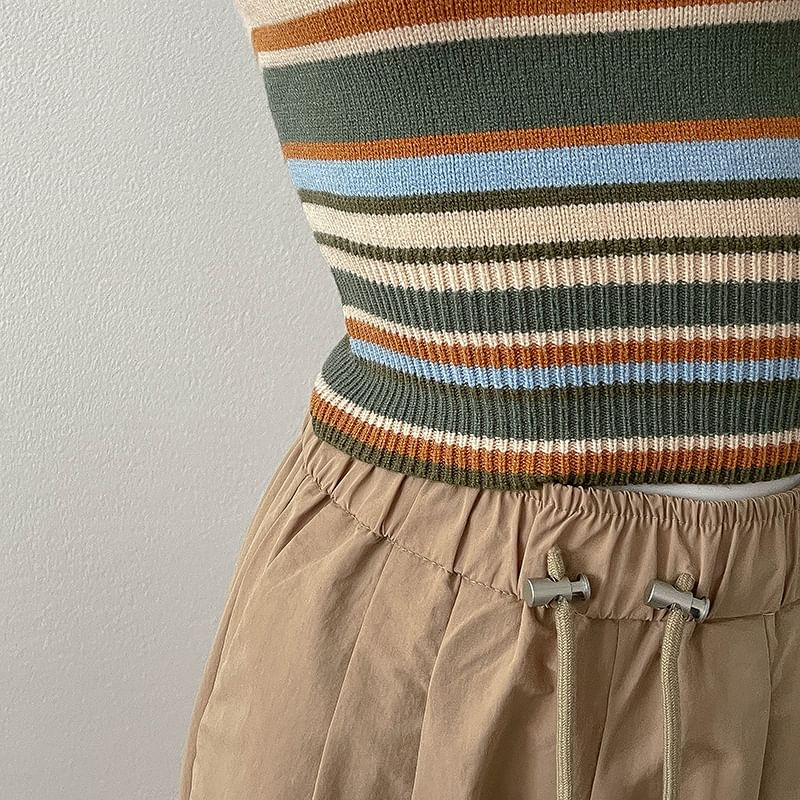 Halter Striped Letter Embroidered Top