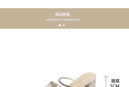 Slippers Pointed-Toe Rhinestone Chunky-Heel