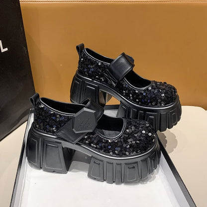 Jane Mary Shoes Platform Sequined