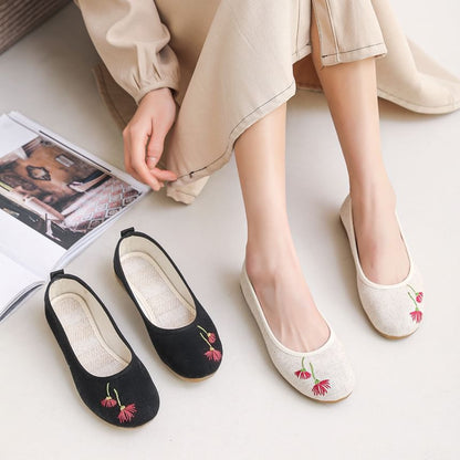 Flower Embroidered Flats