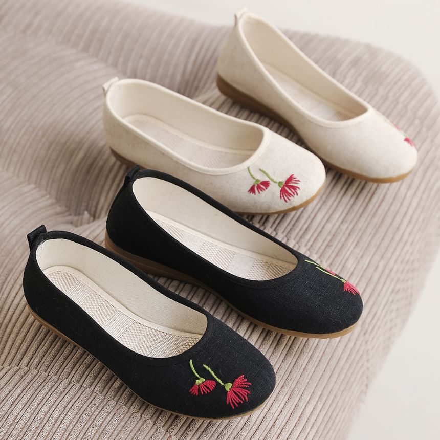 Flower Embroidered Flats