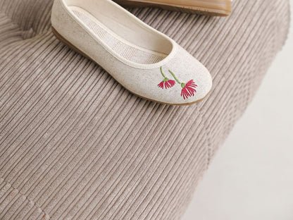Flower Embroidered Flats