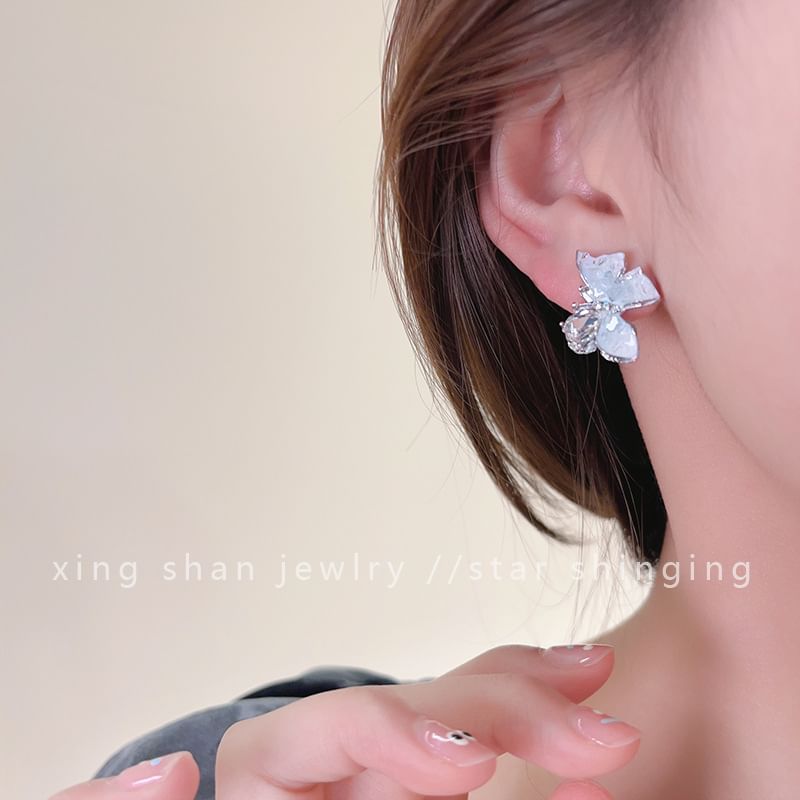 / Rhinestone Butterfly Crystal Clip-On Stud Earring Ear Faux