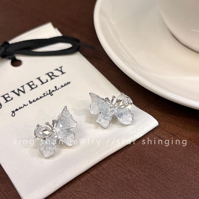 / Rhinestone Butterfly Crystal Clip-On Stud Earring Ear Faux