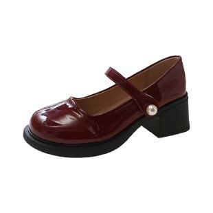 Heel Mary Pearl Jane Block Faux Shoes Patent