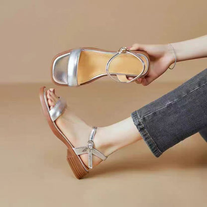 Leather Faux Metallic Sandals