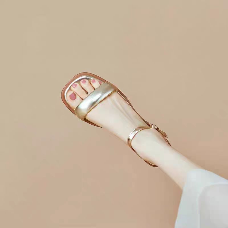 Leather Faux Metallic Sandals