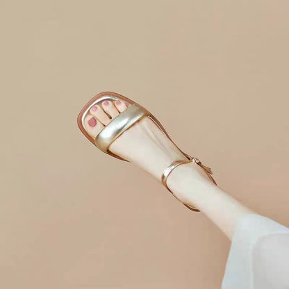 Leather Faux Metallic Sandals