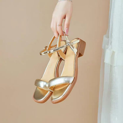 Leather Faux Metallic Sandals
