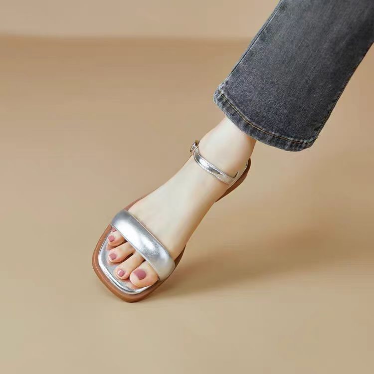 Leather Faux Metallic Sandals